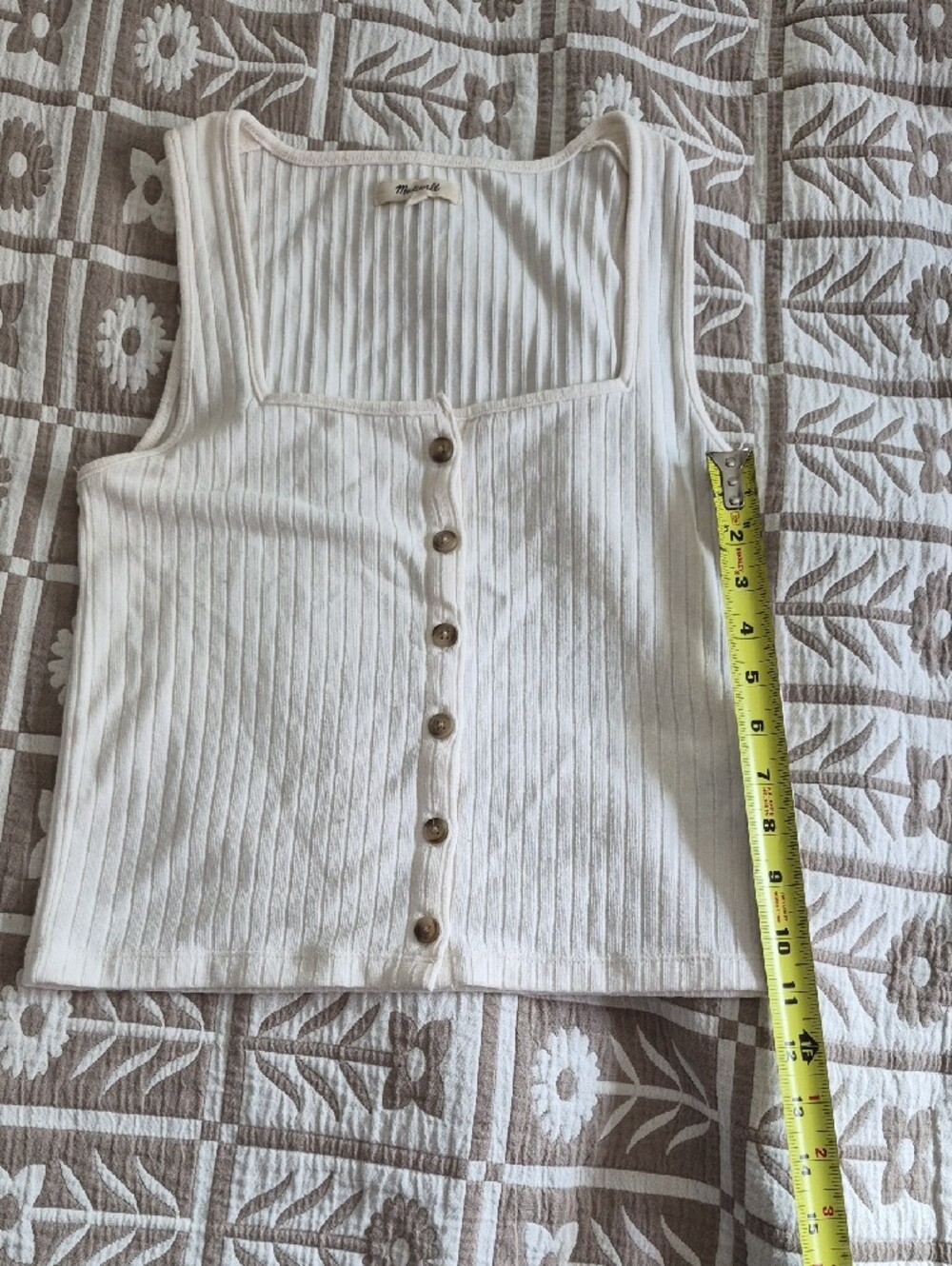 Madewell Cream Ribbed Button-Front Tank - Picture 3 of 5